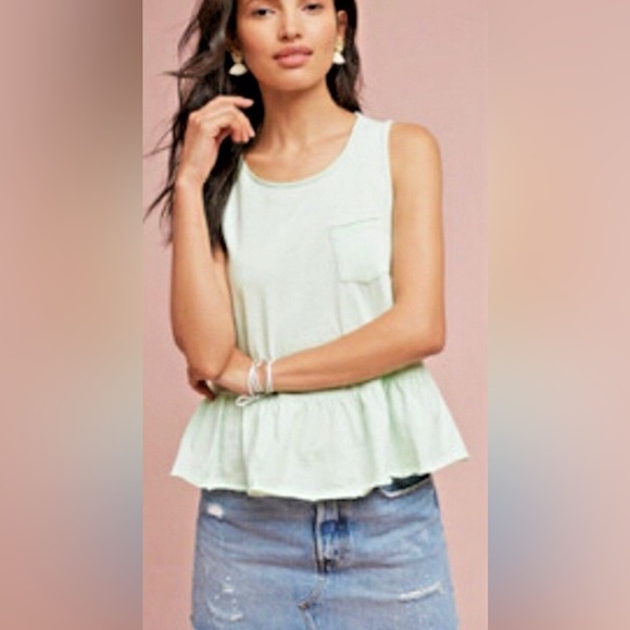NWT Anthropologie green small peplum top summer spring oversized - Picture 1 of 3